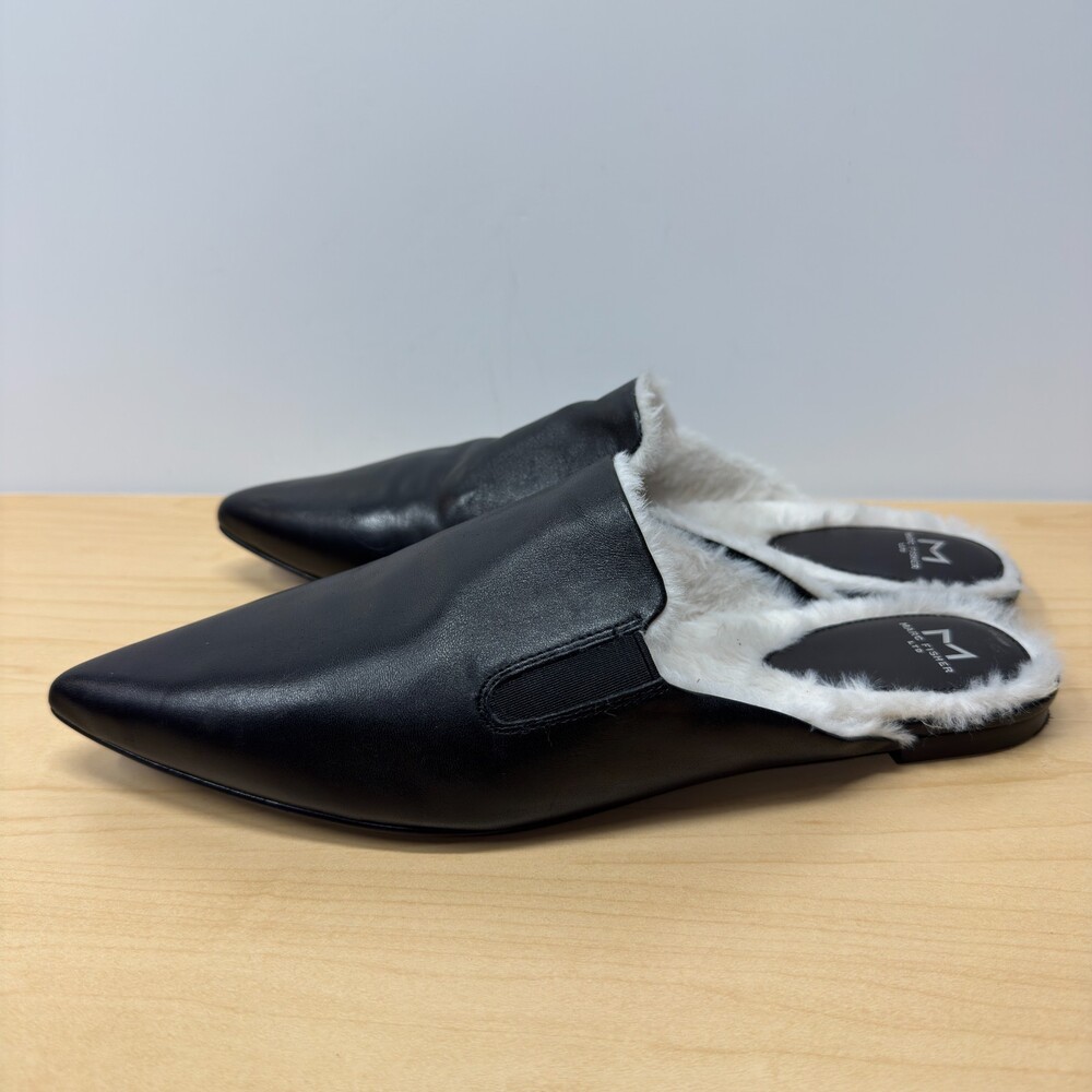 Marc Fisher Ltd.‎ Saraly Black Leather Mule, Womens Sz 9M Faux Fur Lined Pointed